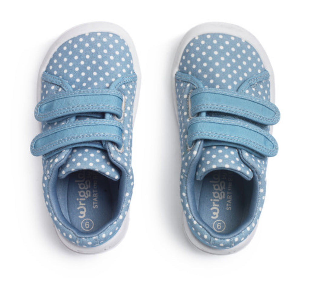 Wriggles - Double Bar Blue Polka Dot