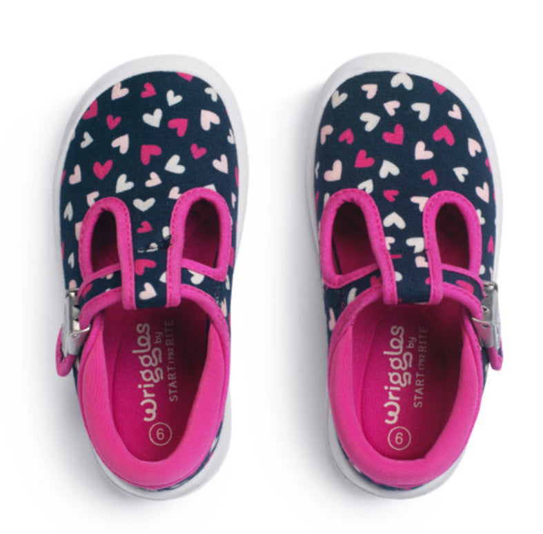 Start Rite Wriggles Navy & Pink Hearts
