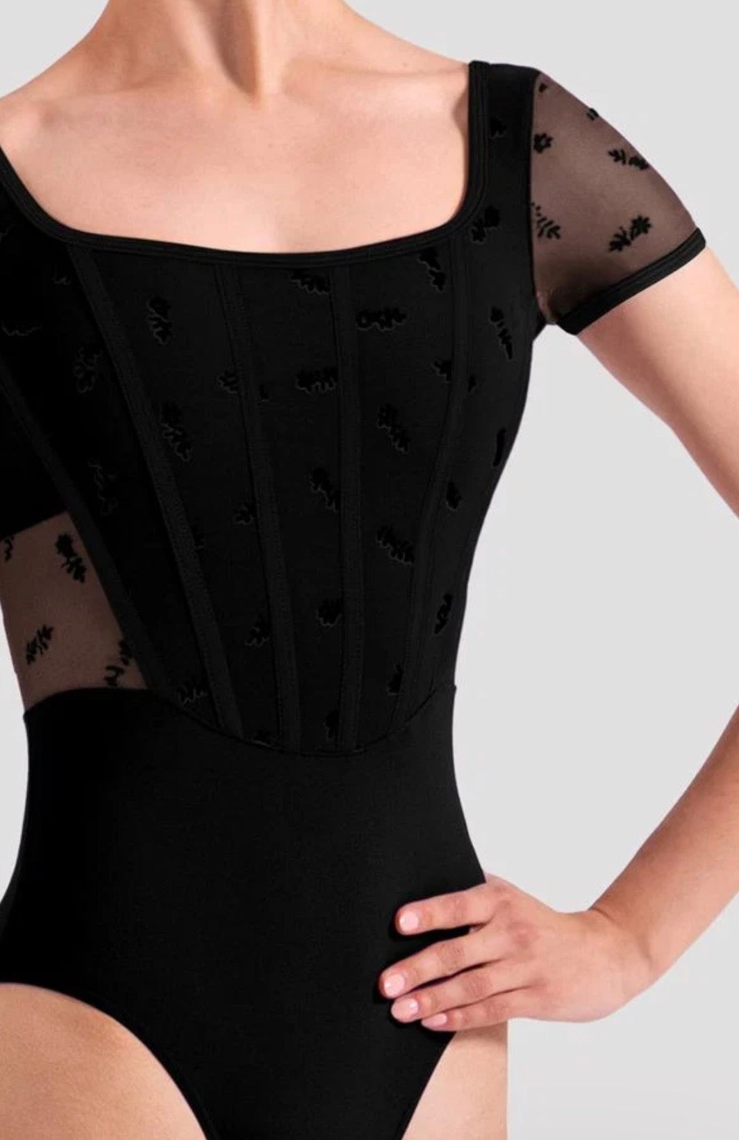 Mirella Black Mia Floral Scoop Back Leotard
