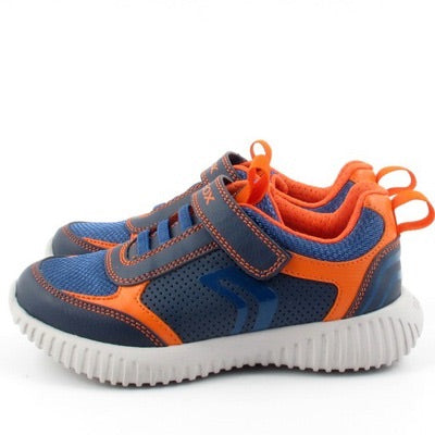 Geox J Waviness Navy and Orange Trainer