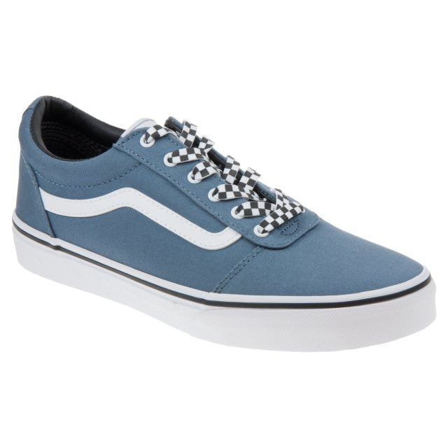 Blue checkered store vans with laces