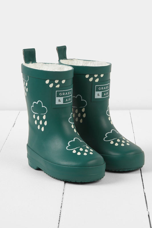 Grass & Air Spruce Green Colour Changing Fleece Lined Wellies