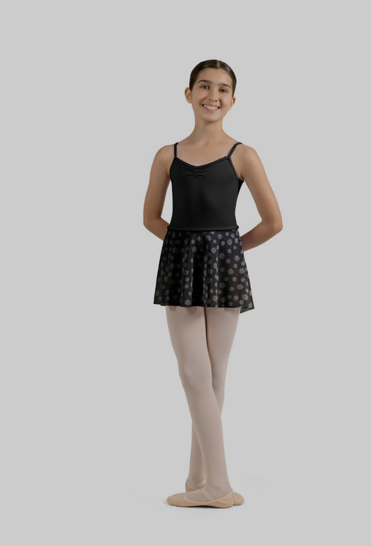 Mirella Miami Girl’s Black Floral Print Mesh Skirt with Braid
