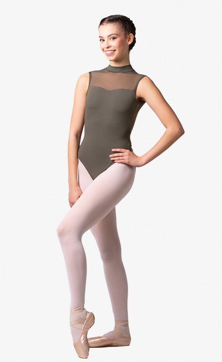 Lulli Khaki Mock Neck Marcella Leotard
