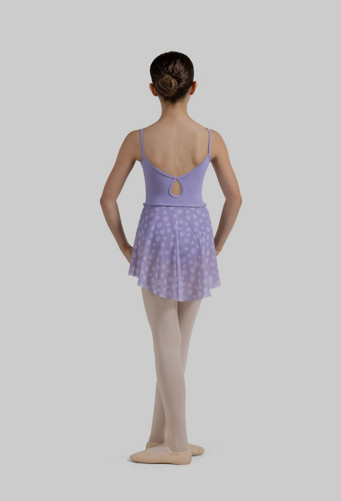 Mirella Miami Girl’s Lilac Floral Print Mesh Skirt with Braid