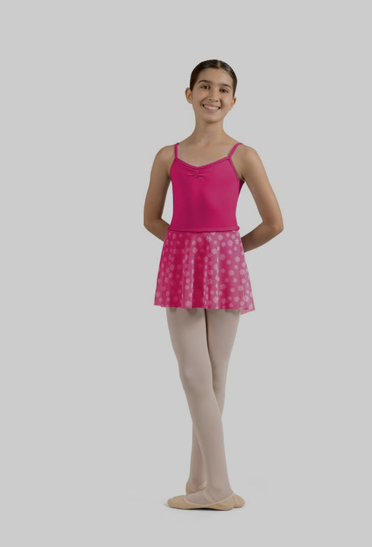 Mirella Miami Girl’s Hot Pink Daisy Mesh Print Skirt with Braid