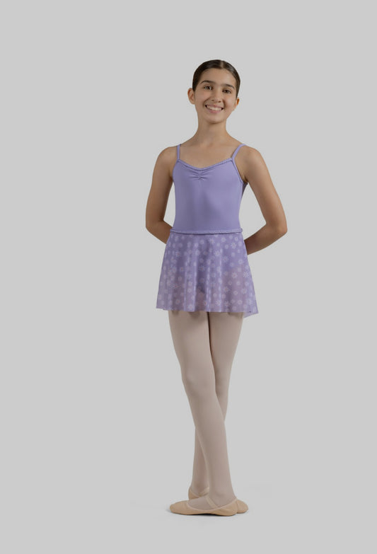 Mirella Miami Girl’s Lilac Floral Print Mesh Skirt with Braid