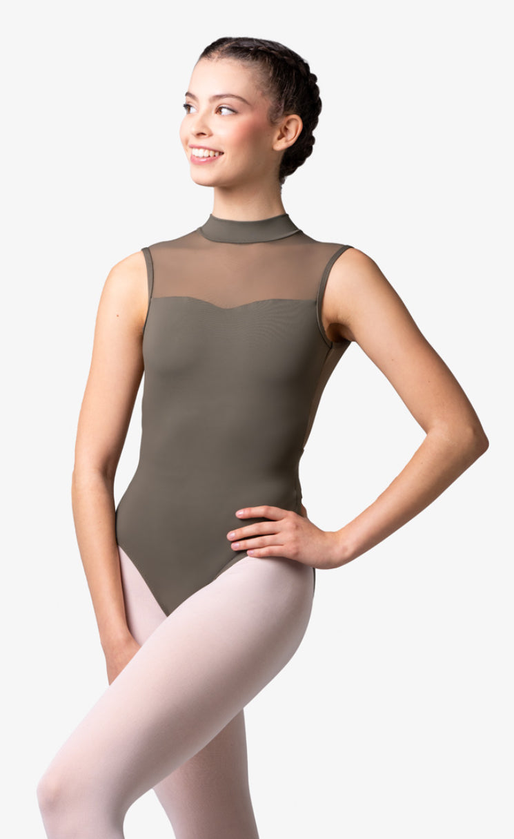 Lulli Khaki Mock Neck Marcella Leotard
