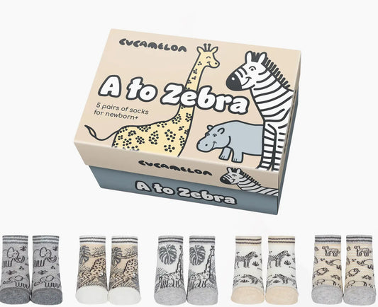 Cucamelon A to Zebra 5 Pair Gift Box Baby Socks