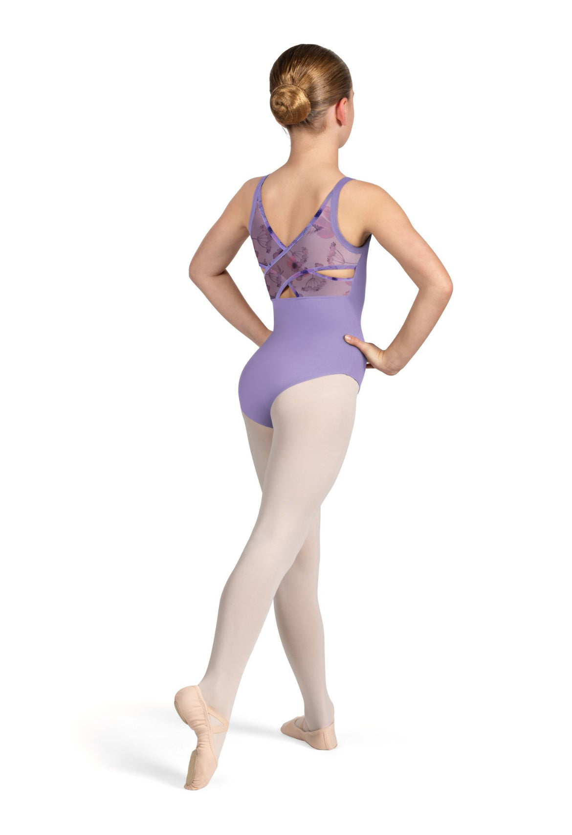 Bloch Lilac Floral Mesh Cross Back Leotard