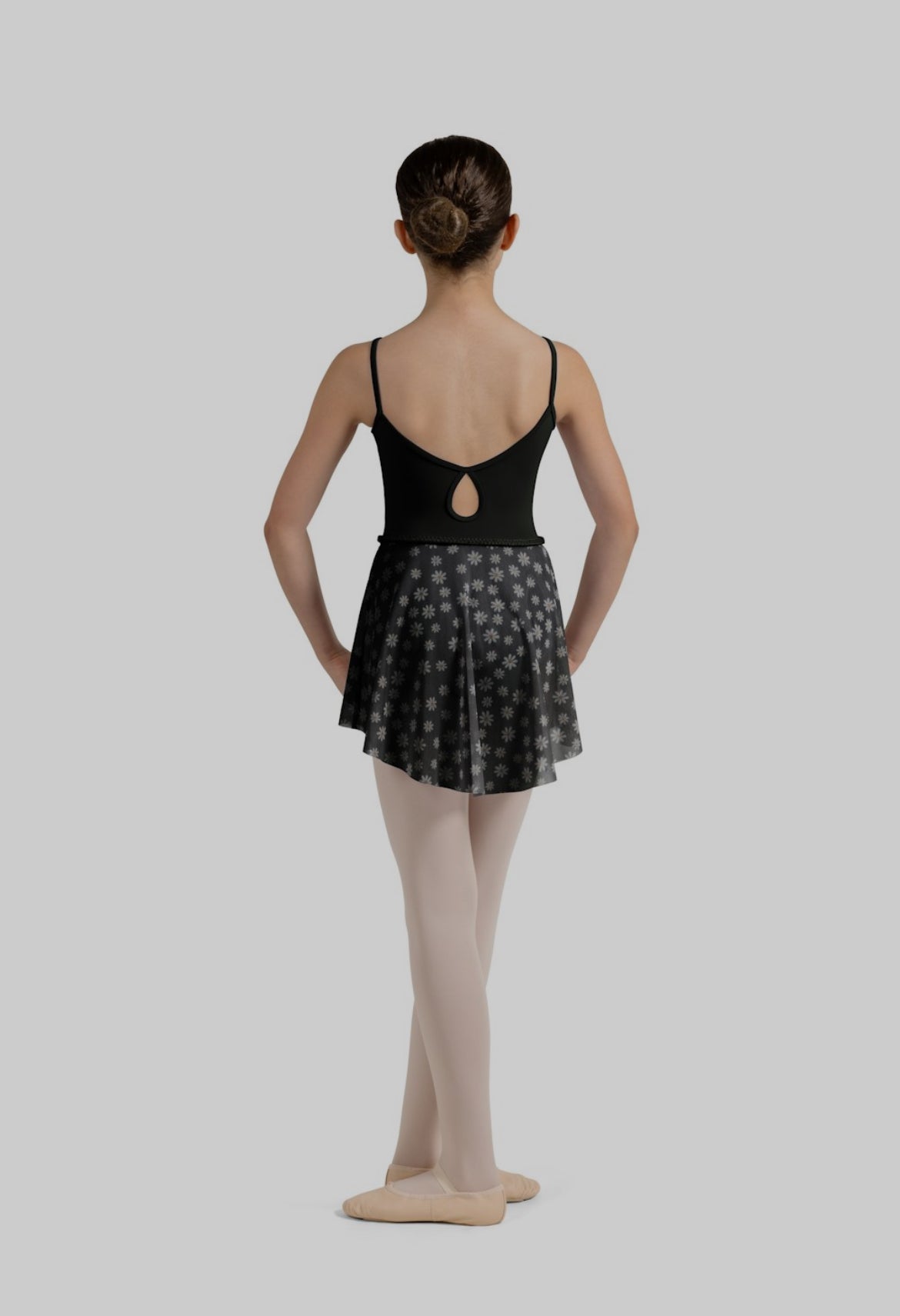 Mirella Miami Girl’s Black Floral Print Mesh Skirt with Braid