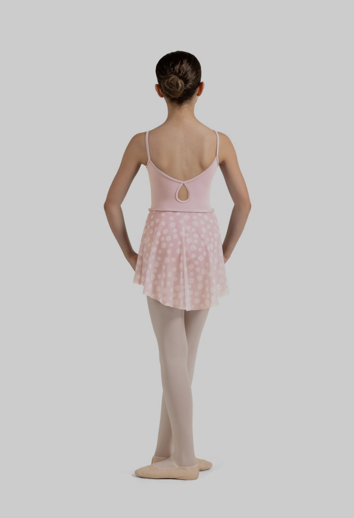 Mirella Miami Girl’s Pink Floral Print Mesh Skirt with Braid