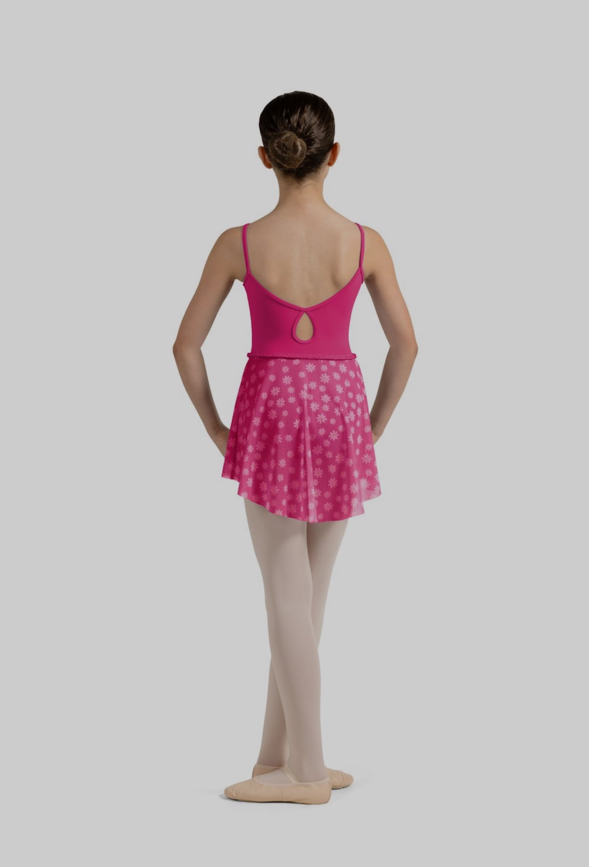 Mirella Miami Girl’s Hot Pink Daisy Mesh Print Skirt with Braid