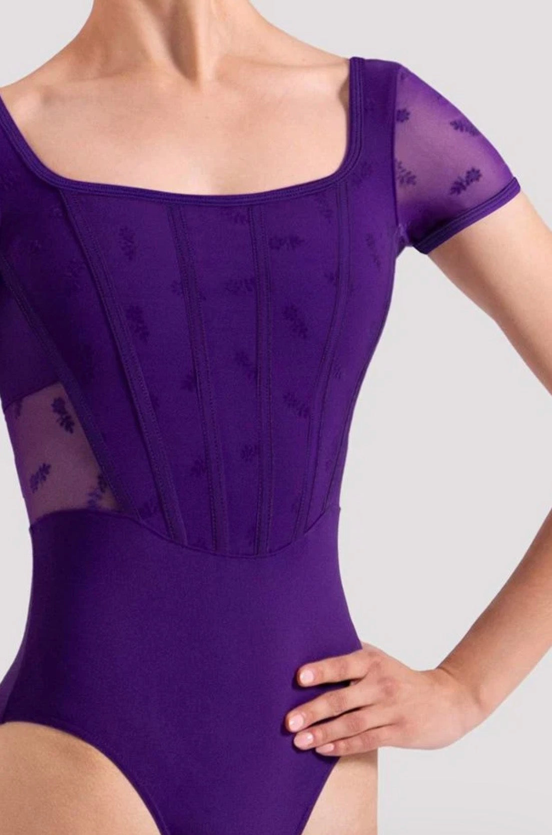 Mirella Deep Purple Mia Floral Scoop Back Leotard