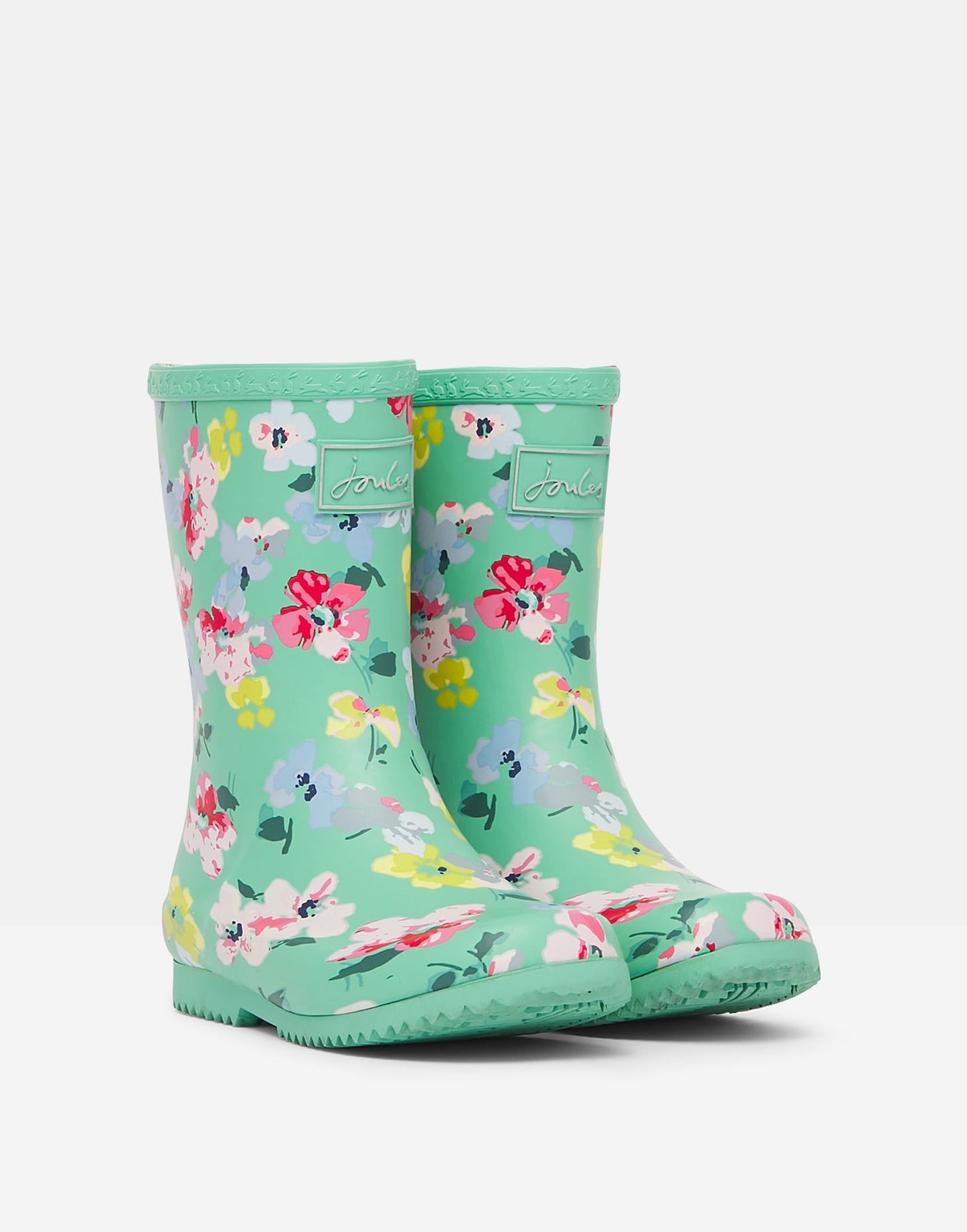 Joules Green Floral Roll Up Wellies
