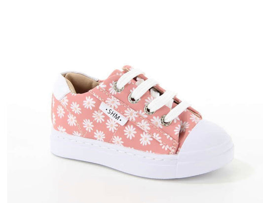 Shoesme Pink Flower Leather Sneakers